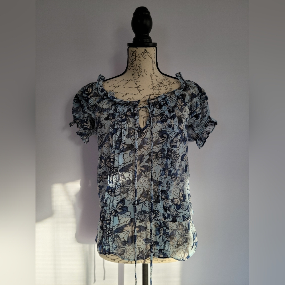 Wet Seal Sheer Blue Butterfly Blouse Size XS